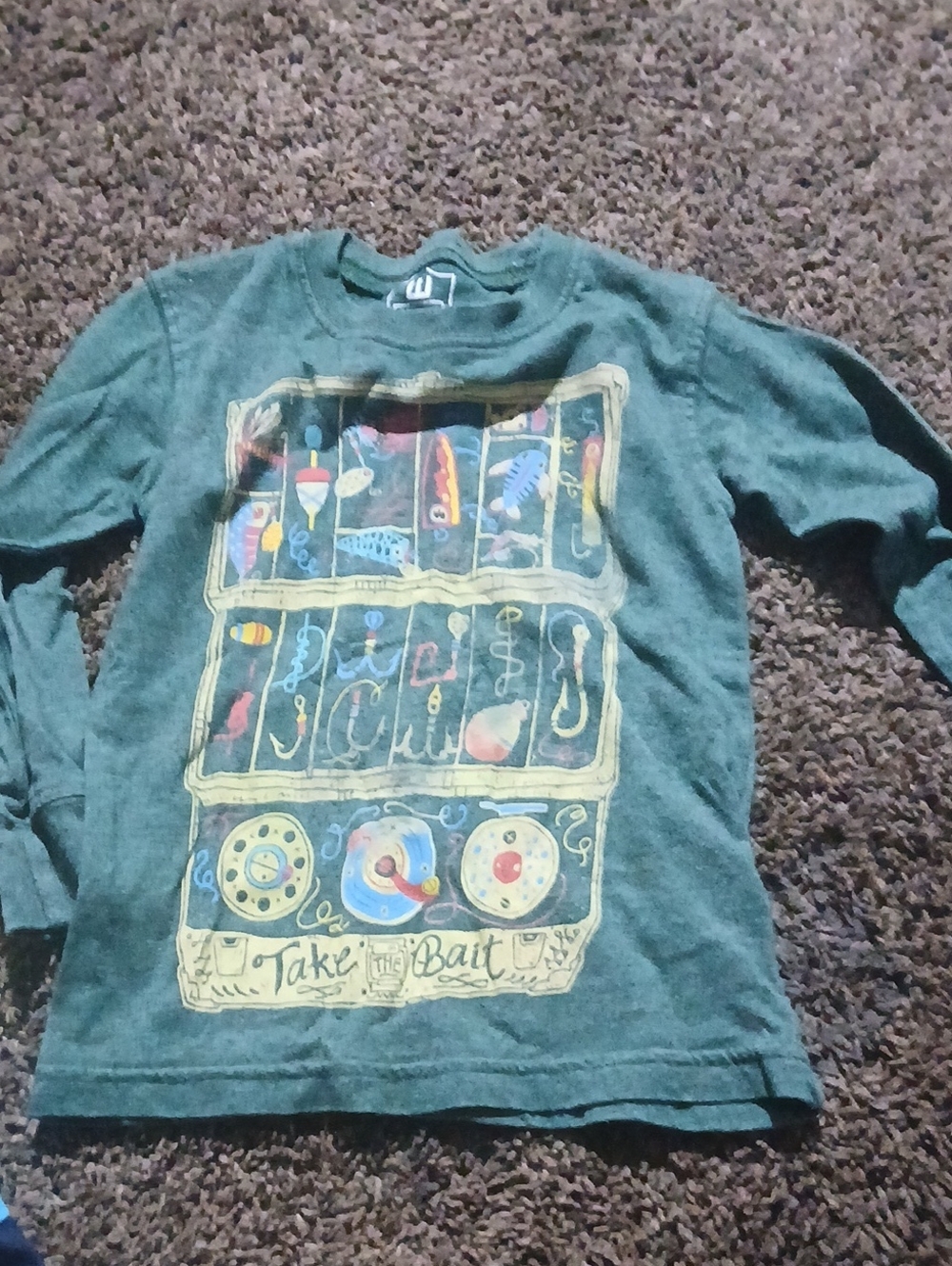 Kids Green Long-Sleeve Graphic Tee with Fishing Lure Print
